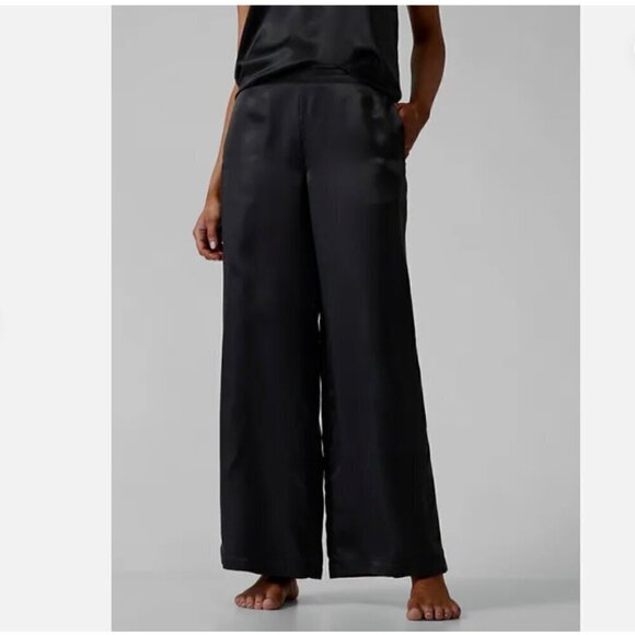 ATHLETA Calm Cool Pant Black SOFT Satin Wide Leg Elastic Waist Lounge Pant RT$99 - Picture 2 of 8